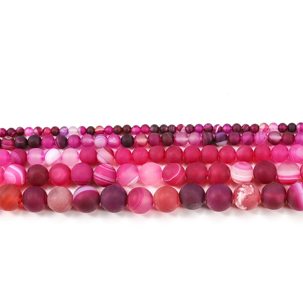 

Natural Stone Matte Rose Red Stripe Agate Beads for Jewelry Making DIY Necklace Bracelet Gifts 6-12mm Onyx Material Fashion