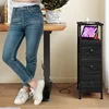 Narrow Side Table with Charging Station, Small Nightstand with 3 Fabric Drawers, Skinny Bedside Table, Slim End Table for 4