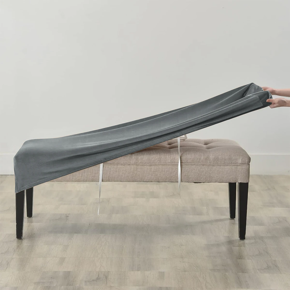 1pc Solid silver fox fur elastic dustproof bench cover with rope decoration and beautification 3
