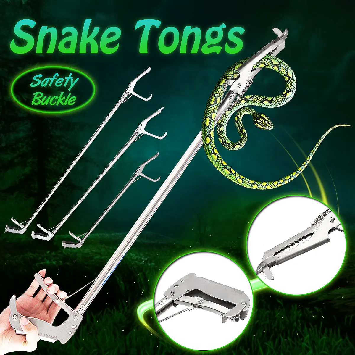 Quickly Reptile Snake Catcher Tongs Stick Professional Stainless Steel Pest Control Product Grabber Jaw Tool Gloves