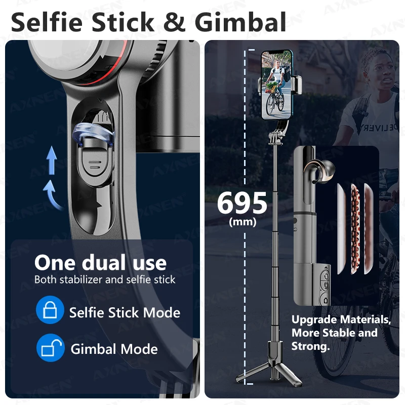L18S Hand-Gimbal-Stabilisator für Android- und iPhone-Smartphones, 360°-Dreh-Selfie-Stick, Einbeinstativ, Stativ mit 3 Farben_voghion.com