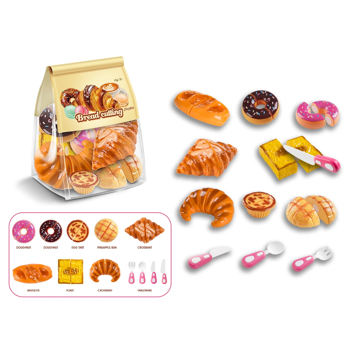 Children's Play Afternoon Tea Kitchen Toy Simulation Bread cutting toys Pastry Girl Tea Break Multi Color Set for Children Gifts
