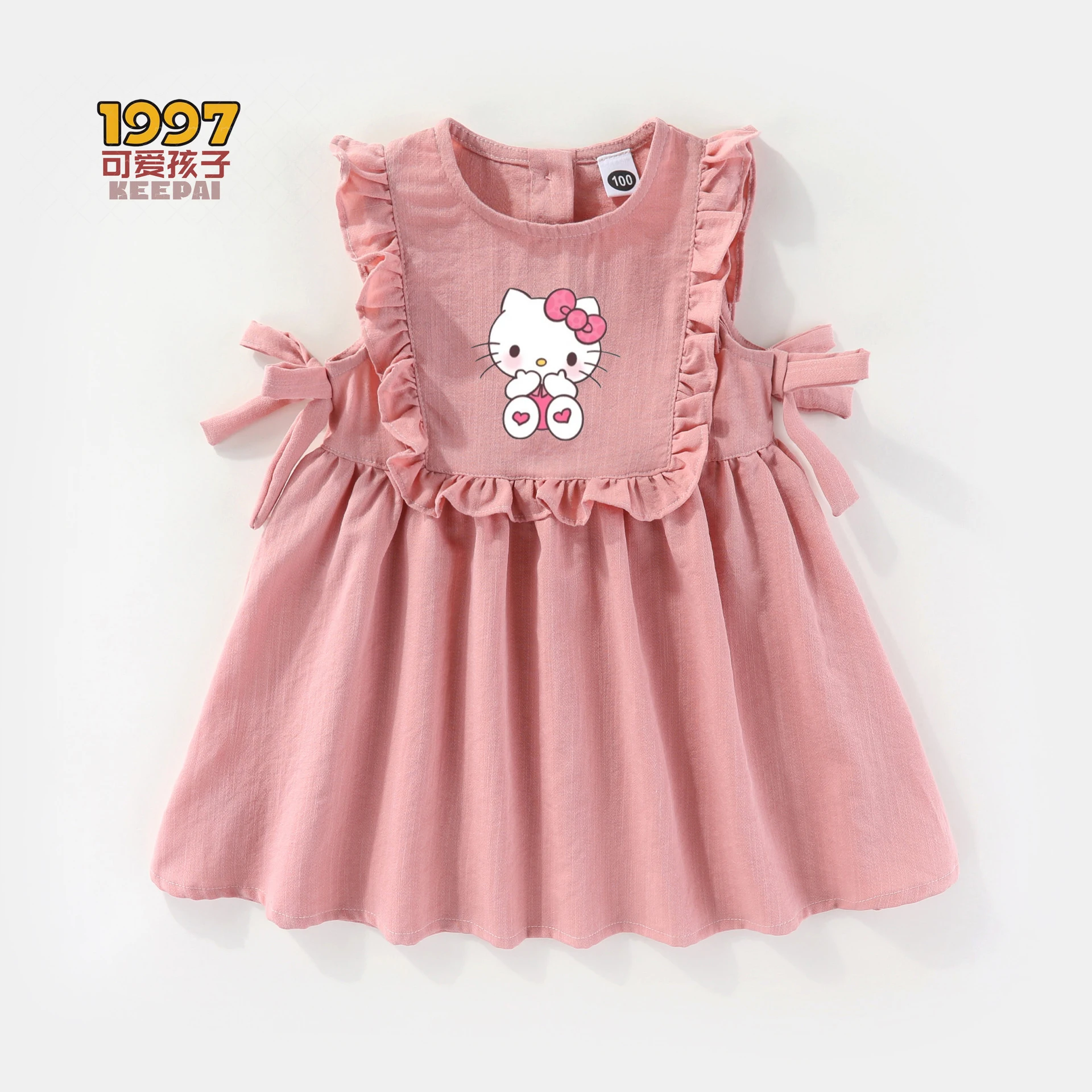 Kawaii Sanrio Hello Kitty Cinnamoroll My Melody Children's Dresses Summer Sleeveless Cartoon Printing Ruffled Baby Skirt Gifts