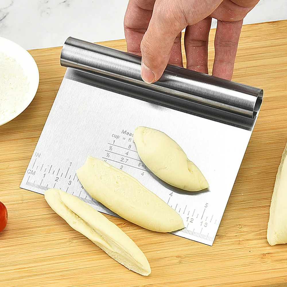 Gold Silver Pastry Dough Cutter dough scraper baking tool dough cutter baking accessories with Scale Measurements Stainless Steel Scraper Chopper for Pizza