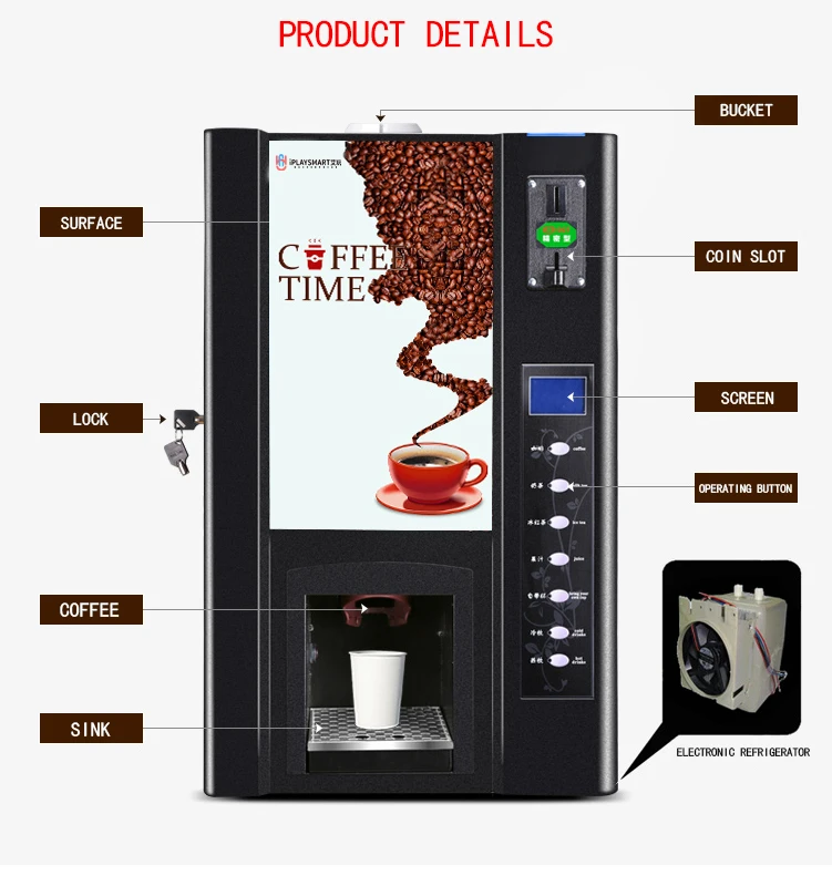 Professional Automatic Self Coin Card Payment Instant Premix Powder Milk Tea Coffee Vending Machine With CE Certificate 4