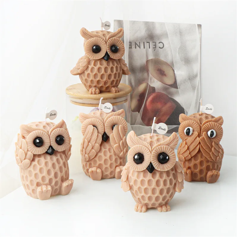 

5 Cute Owl Silicone Mold Candle Mold Animal Aromatherapy Resin Gypsum Model Aromatherapy Valentine's Day Atmosphere Decoration