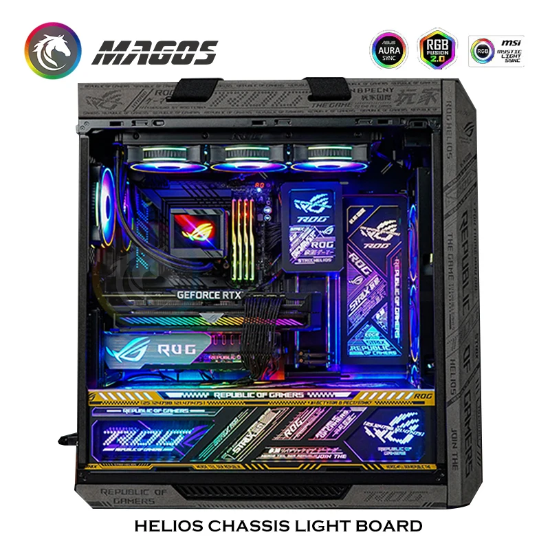 Painel Rgb Luz Placa Backplate para Asus Rog Strix Helios Case Suporte m b Sync5v Argb Led uv Espelho Figura Decoração pc Case - Imagem 2