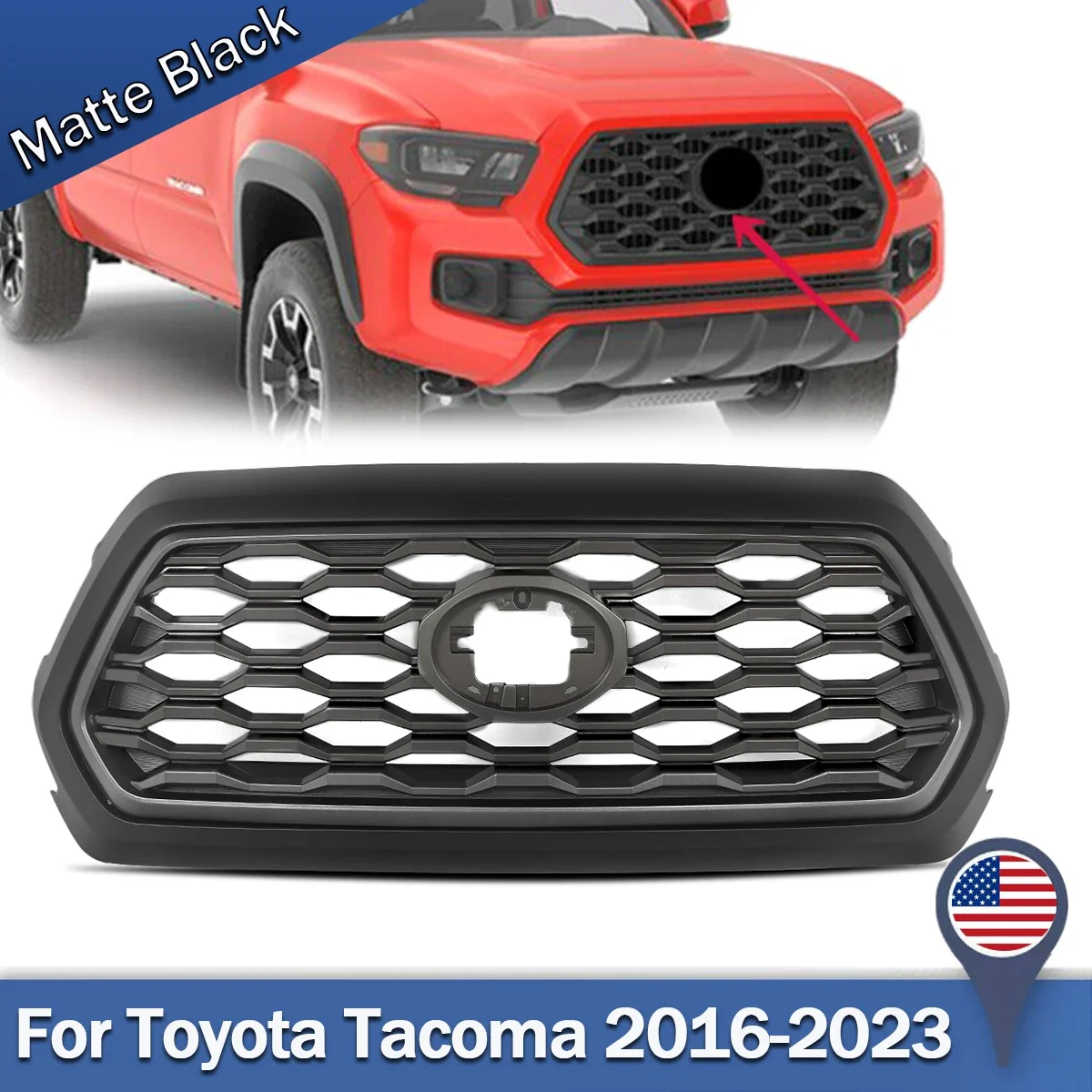 

Front Bumper Grille Grill Assembly Matte Black For 2016-2022 Toyota Tacoma TRD
