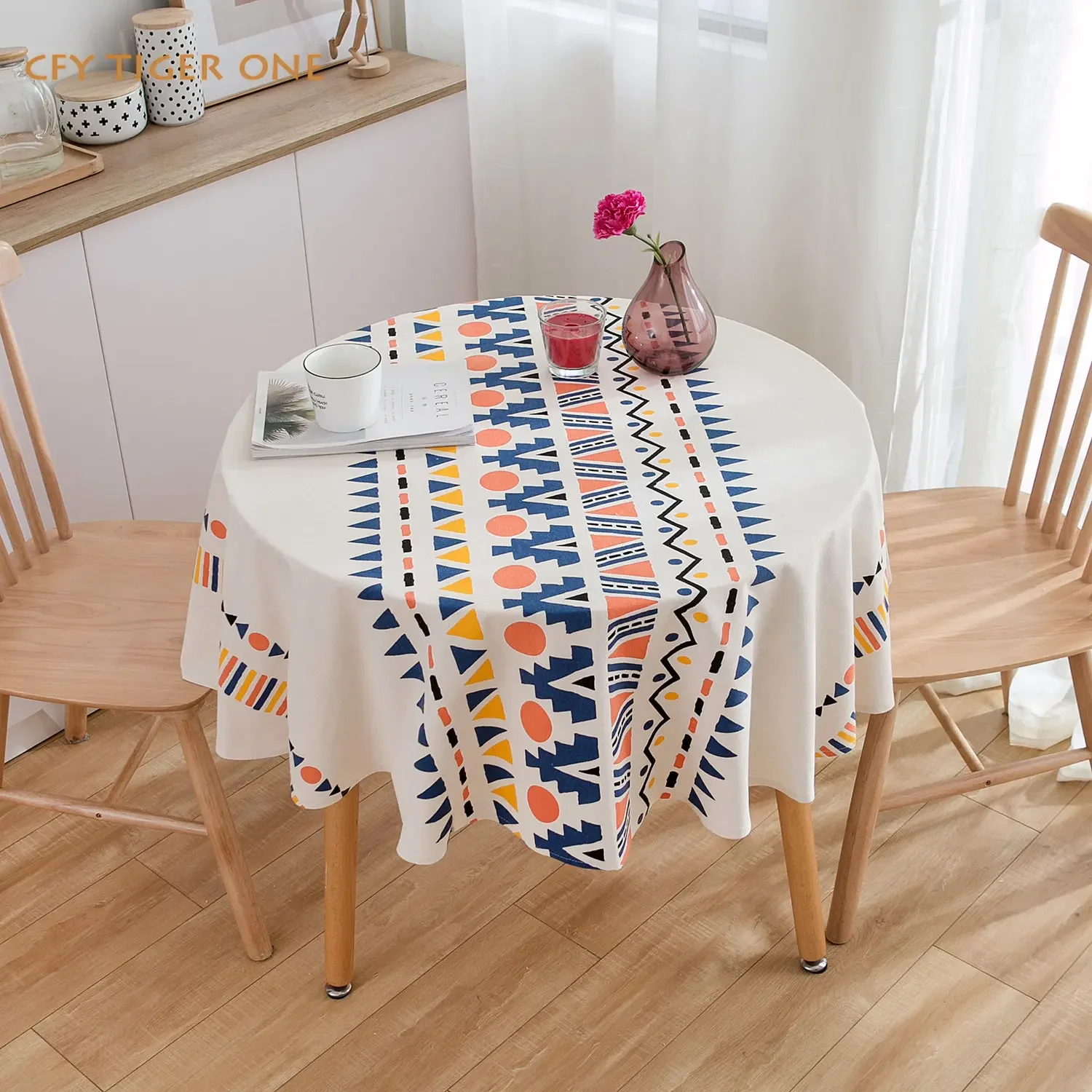 

Cotton Linen Boho Colourful Geometric Round Tablecloth Tassel Tablecloth Able Tea Round Table Map Table Cover Dining Room