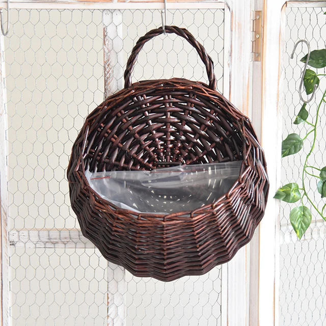 Kézzel Készített Rattan Kosár Falfájdozó Fonott Virág Edény Retro Szőtt Váza Kosarak Cachepot Kerti Erkély Díszítéshez - Image 4