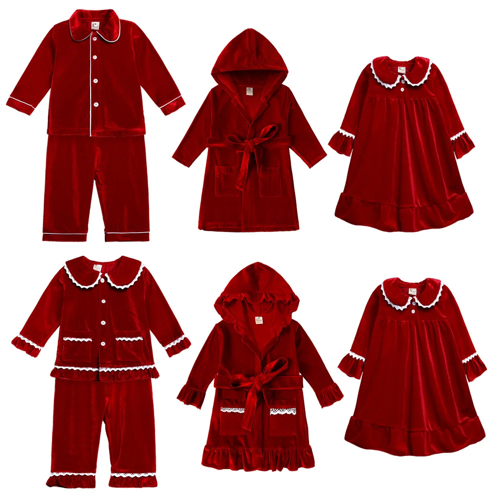 Children Christmas pjs Pajamas Sleepwear Baby Bathrobes Bath Kids Girl Boy Room Dressing Gown Clothing Housecoats Home Nightwear