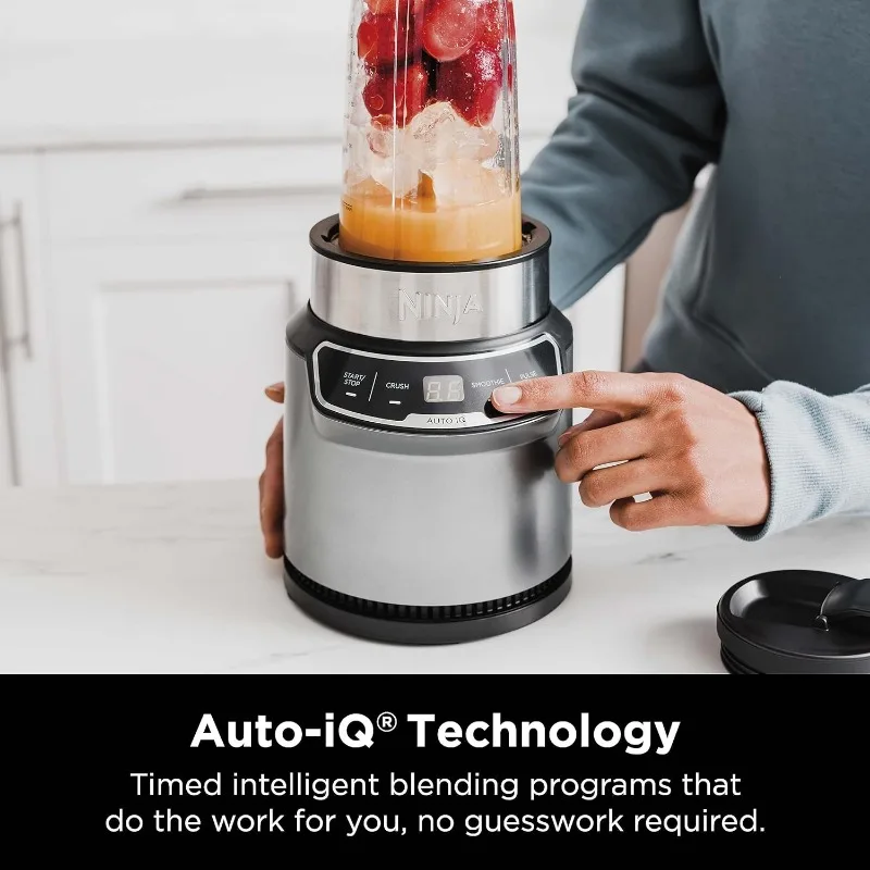 Ninja BN401 Nutri Pro Compact Personal Blender, Auto-iQ Technology, 1100-Peak-Watts, for Frozen Drinks, Smoothies, Sauces & More 2
