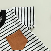 2023-02-22 Lioraitiin 0-18M Newborn Baby Boys Summer Jumpsuit Round Neck Contrast Color Short Sleeve Striped Romper 6