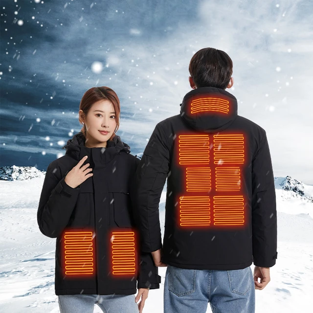 Manteau à Capuche Chauffante Électrique, Jacket homme/femme chauffant  électrique USB d'hiver 11 zones