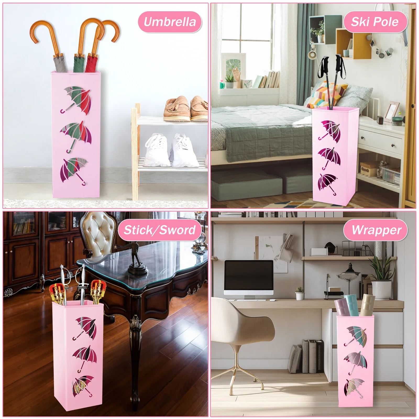Metal Umbrella Holder Home Entryway Umbrella Stand Rack Decor Bin Multipurpose Walking Sticks Holder for Hotel Office New