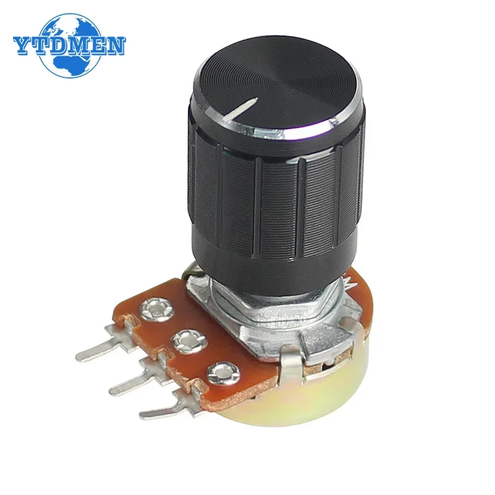 5Set WH148 15mm 3pin Linear Potentiometer 1K 2K 5K 10K 20K 50K 100K 250K 1M with Black Aluminum Alloy Knob Cap Potentiometer Kit