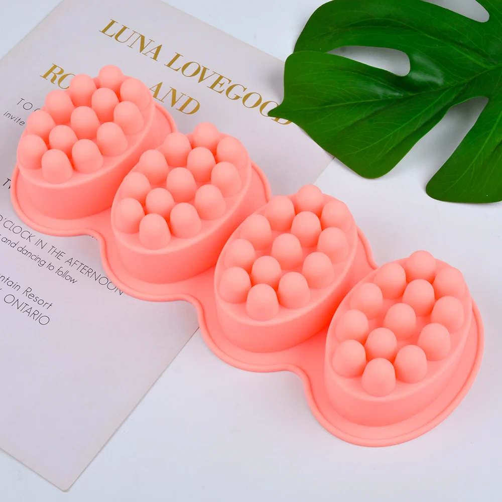 SJ 4 Cavity Silicone Soap Mold for Massage Therapy Bar Soap Making Tools  DIY Homemade Oval Spa Soaps Mould Silicone Soap Form
