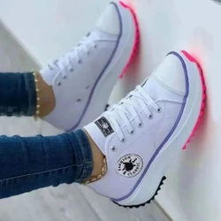 Canvas Ladies Casual Shoes White Woman Sneakers Brand Platform Tennis Shoes for Women Breathable Lace-up Tennis Shoes Plus 43