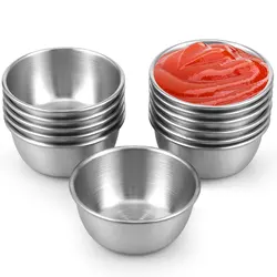 Set of 12 Stainless Steel Mini Sauce Dipping Bowls - Reusable Round Seasoning Cups (Silver 6cm 55ml)