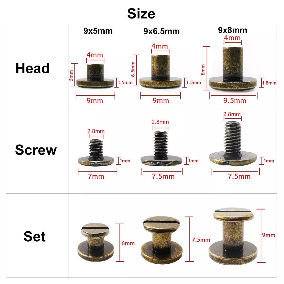 Metal Binding Chicago Screws Nails Studs Rivets For Photo Album Desk calendar menu Leather Craft Belt Wallet Fasteners 10pcs