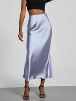 21 Colors New 2026 Women's Elegant High Waist Satin Long Skirts Female Summer Solid Color Faldas - Image 5