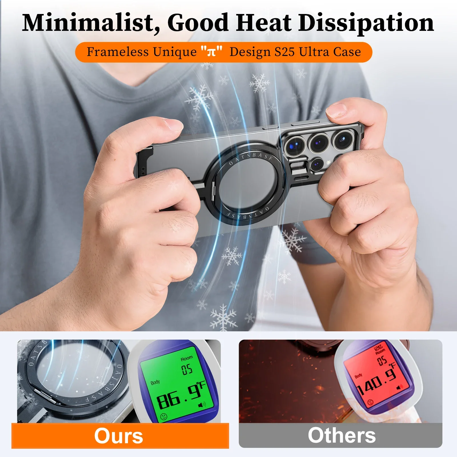 Eary Frameless Phone Case with Samsung Galaxy S25 Ultra with Magsafe 360°Rotatable Magnetic Kickstand Minimalist Metal Cover