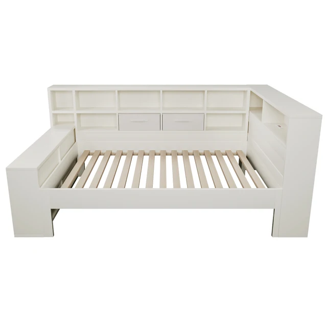 PINGGO 3FT Single Daybed with Storage USB Type-C Port Bookcase 90x190cm Wooden Platform Bed Frame White (No Mattress) 2 PINGGO 3FT Single Daybed with Storage USB Type-C Port Bookcase 90x190cm Wooden Platform Bed Frame White (No Mattress) 2