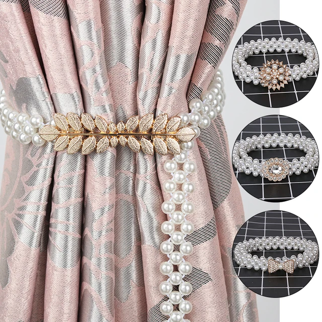 Creative Curtain Tieback High Quality Elastic Holder Metal Buckle Clip Pearl Curtain Rope Pretty Fashion Decor Home Accessories