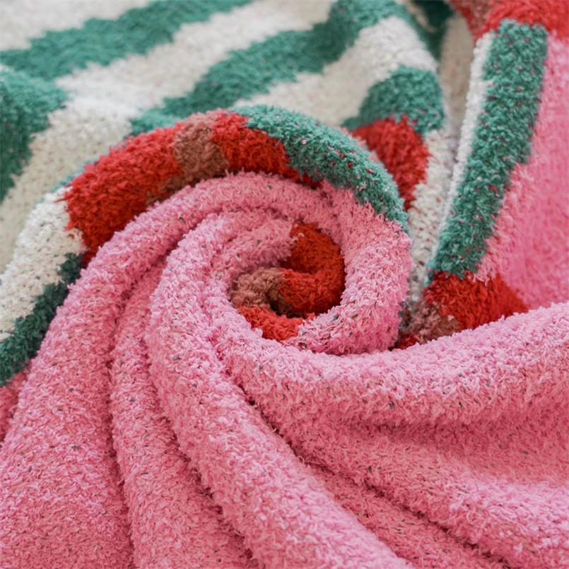 Half Fleece Pink Vase Pattern Sofa Shawl Blanket Nordic Summer Air Conditioning Blanket Office Nap Blanket 4