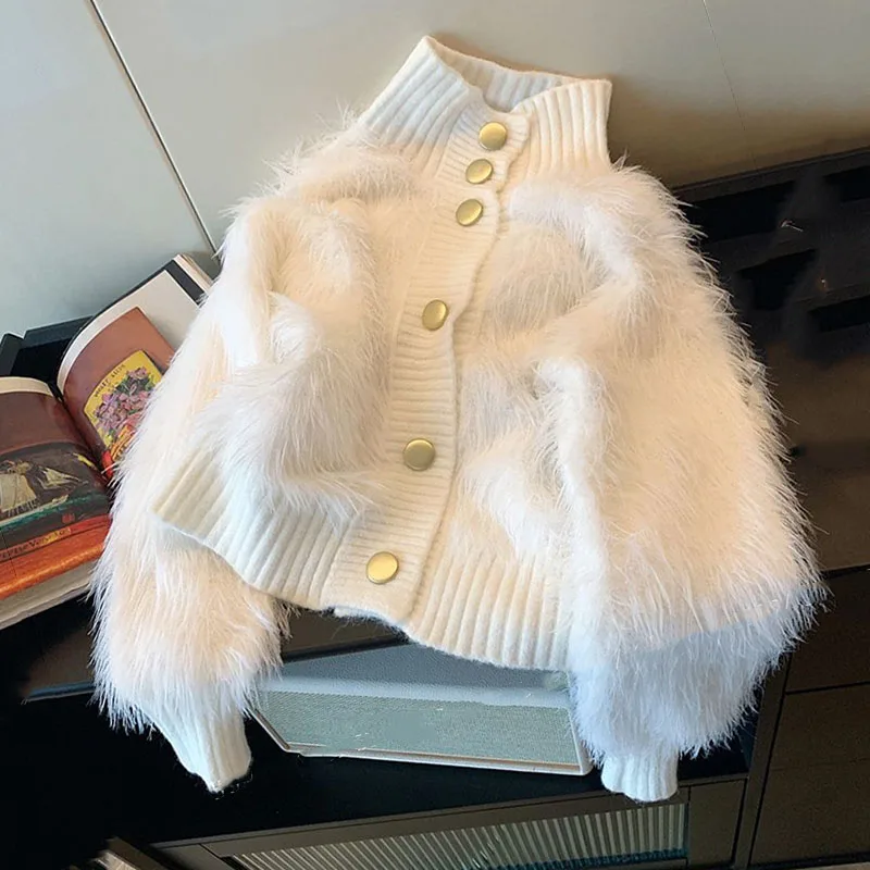 

Turtleneck Sweater Female Cardigan Autumn Winter Plush Knitwear Women Sweater Coat Soft Knitted Cardigan