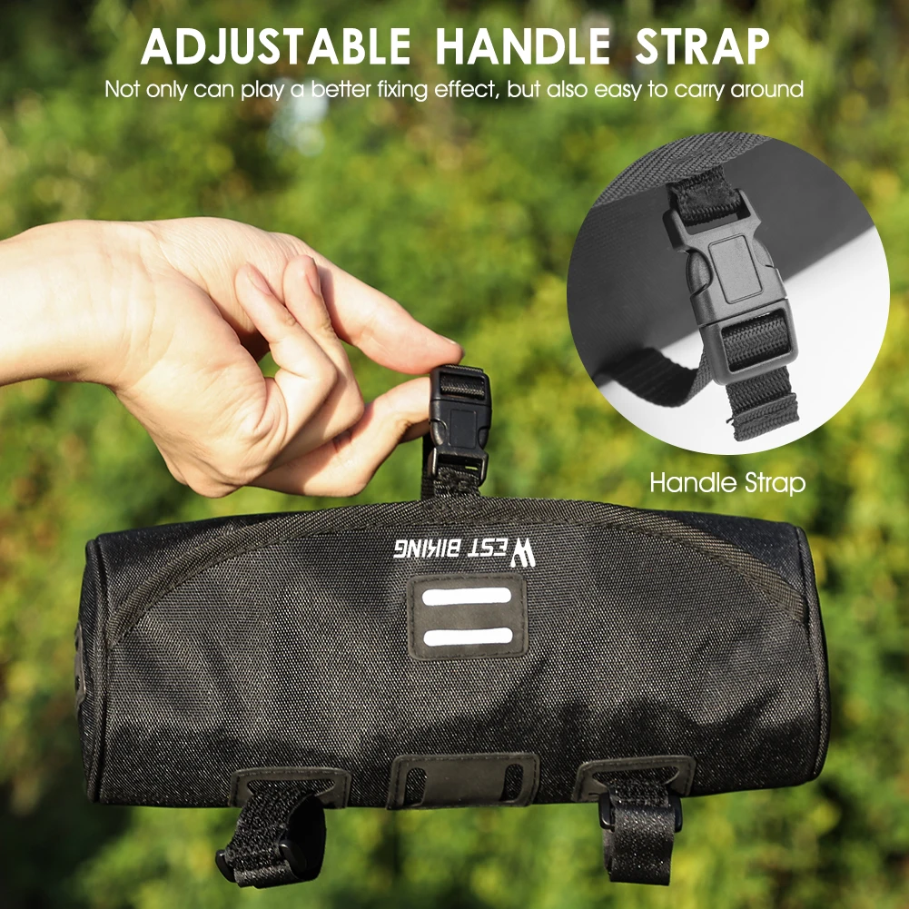 Borsa da bicicletta borsa anteriore da ciclismo portatile borsa da manubrio da strada MTB borsa da manubrio cilindrica multiuso di grande capacità - immagine 3
