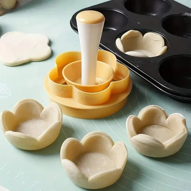 Pastry Dough Tamper Set Flower Shaped Cutter Cake Mold Creative Cake Cup Presser Biscuit Mold Pie Tamper Kitchen DIY Baking Tool 2