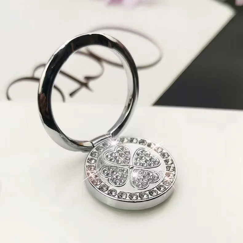 Elegant Rhinestone Four-Leaf Clover 360° Rotating Phone Ring Holder Stand