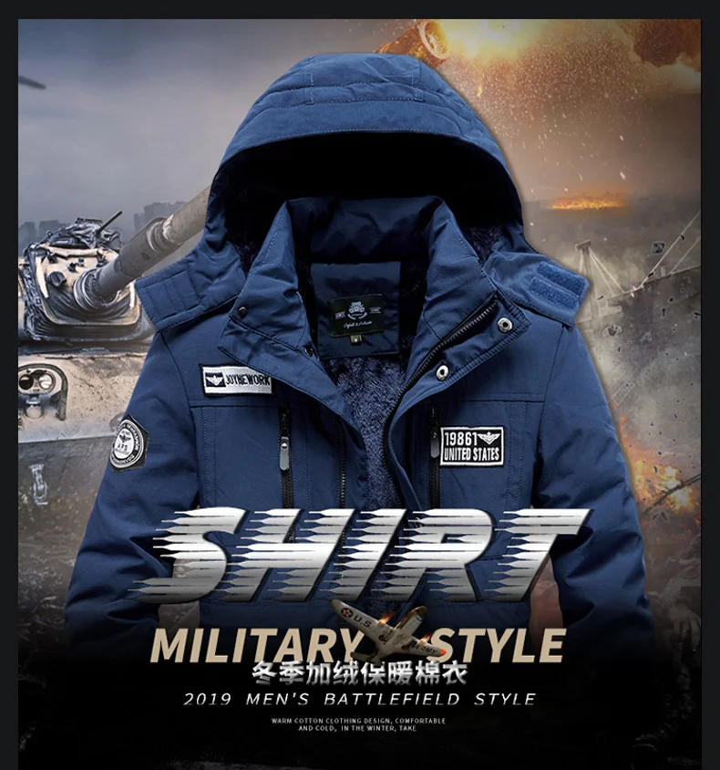 Winter Men's Long Parka Male Cotton-padded Jacket Fur Puffer Coats Mens Military Tactical Hat Detachable Outdoor Windbreaker