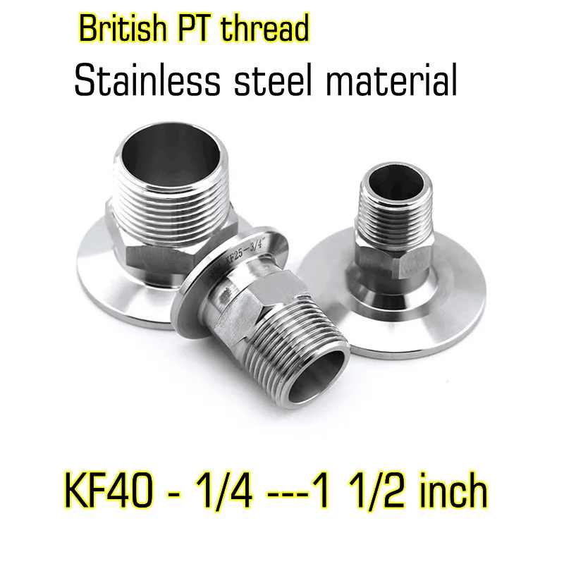 304 Stainless Steel KF40 British Hexagon PT Male Thread Adapter Vacuum Flanges Fitting Pipe Male Thread Nipple Pipe Joint 3/8 1 8 3 8 1 2 3 4 1 1 1 4 male thread hex nipple stainless steel pipe joint 304 for direct connection of water heating pipe