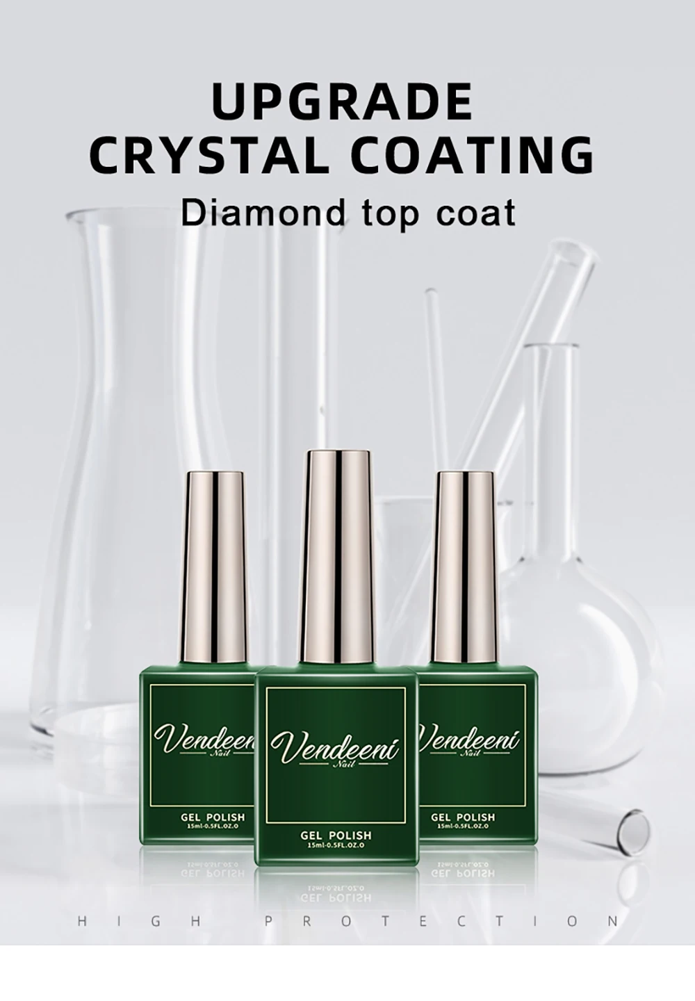 Description Picture 2 of itemVendeeni 15ml Diamond Top Coat For Gel Nail Polish Reinforce Long Lasting UV Soak Off Gel Varnish High Light Nail Art Primer Gel