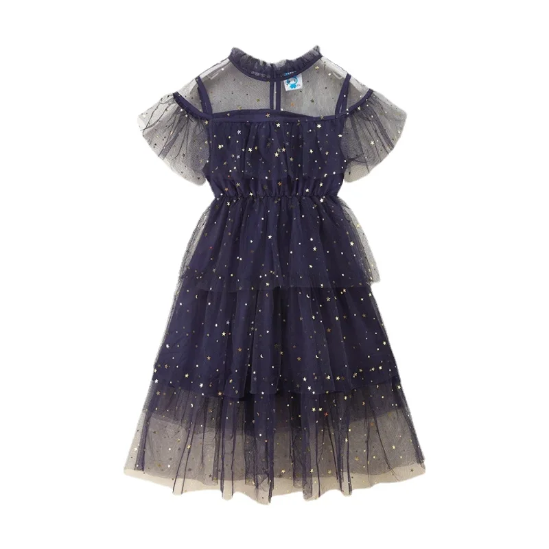 Temperament Girls Tulle Cake Dress Star Moon Sequins Gauze Princess Dress  Dark Blue Fairy Birthday Party Dresses - AliExpress 1501