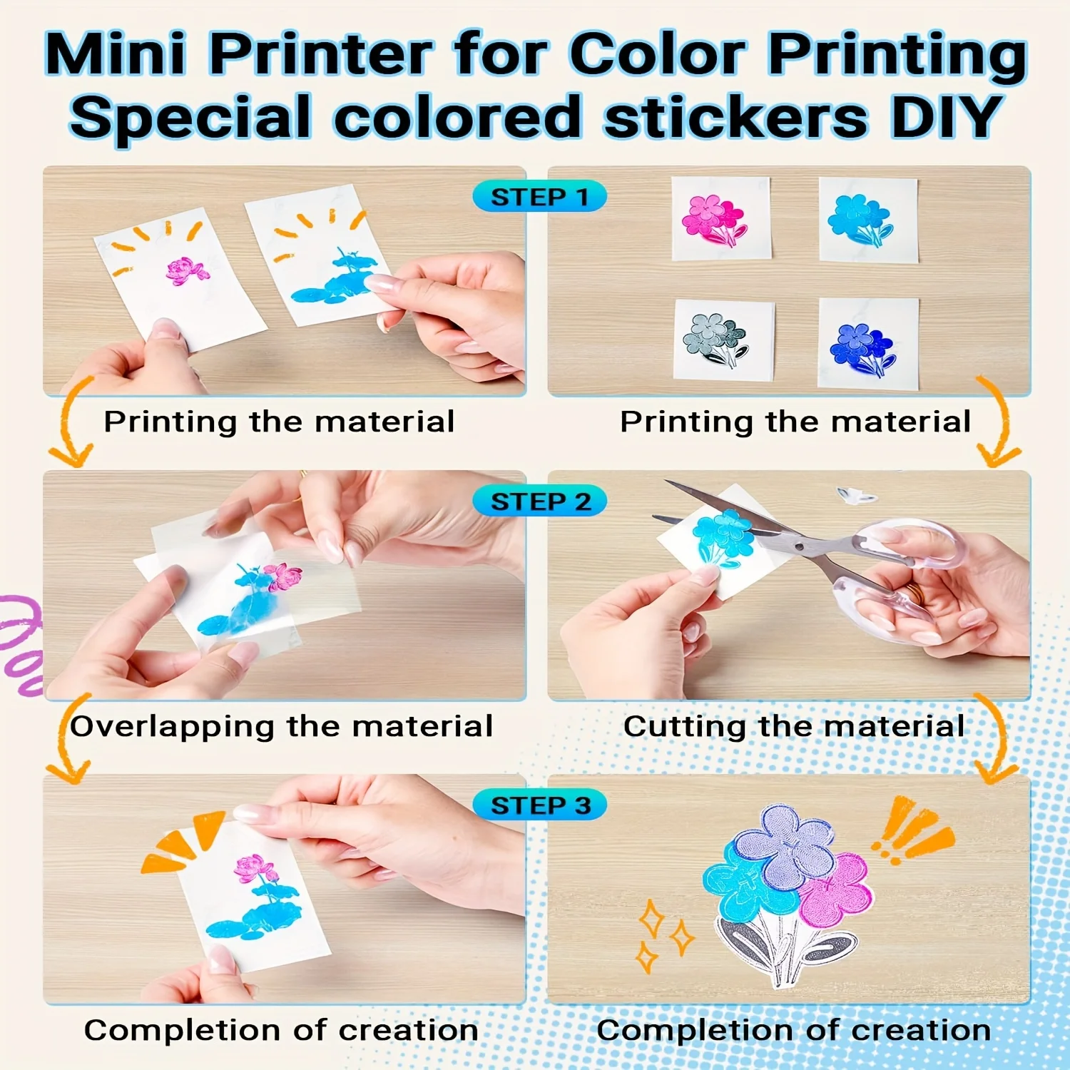 [Colorful Adhesive Paper] Transparent Adhesive Paper, Mini Printing Paper 57mm | Display Pink Blue Green Black, 57*25mm