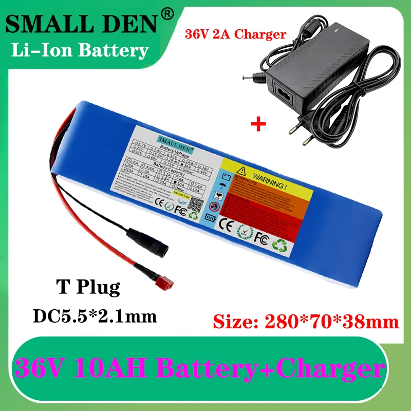 

36V 10A Lithium Battery Pack + 42V2A DC5.5 * 2.1 Scooter, Electric Bicycle Charger, Built-in 15A BMS 600W Motor Use