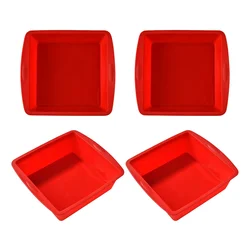 Silicone Square Non-Stick Brownie Cake Plate with Anti-Slip Handle (4Pcs Red)
