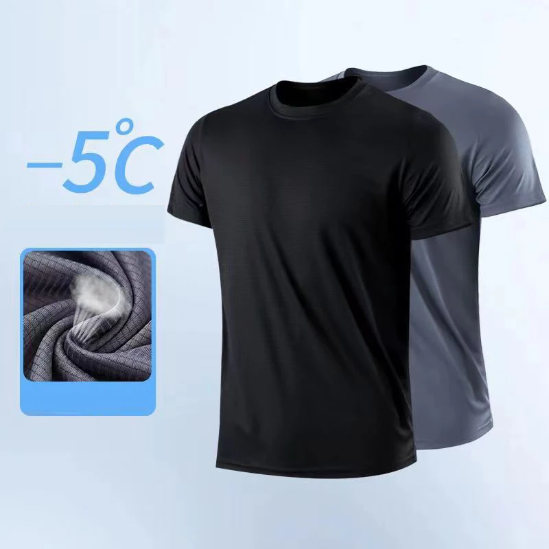 NO LOGO Men's Quick Dry Short Sleeve Gym Running Moisture Wicking Round Neck T-Shirt Training Exercise Gym Sport Shirt Tops 2