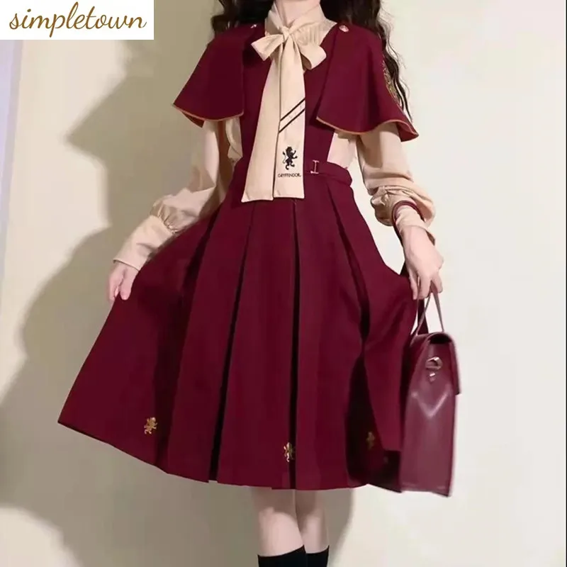 

2023 Autumn and Winter Set Women's Korean Version Loose Fitting Cape Shawl+tie Shirt+strap Dress Three Piece Set