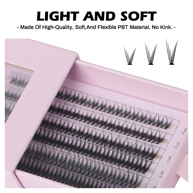 NATUHANA A-Curl Fischschwanz-Wimpernverlängerungen DIY Vorgefertigte Cluster 6 Reihen/Tray Weiche Faux-Nerz Einfach zu Vervielfältigen Natürlich Selbstklebend