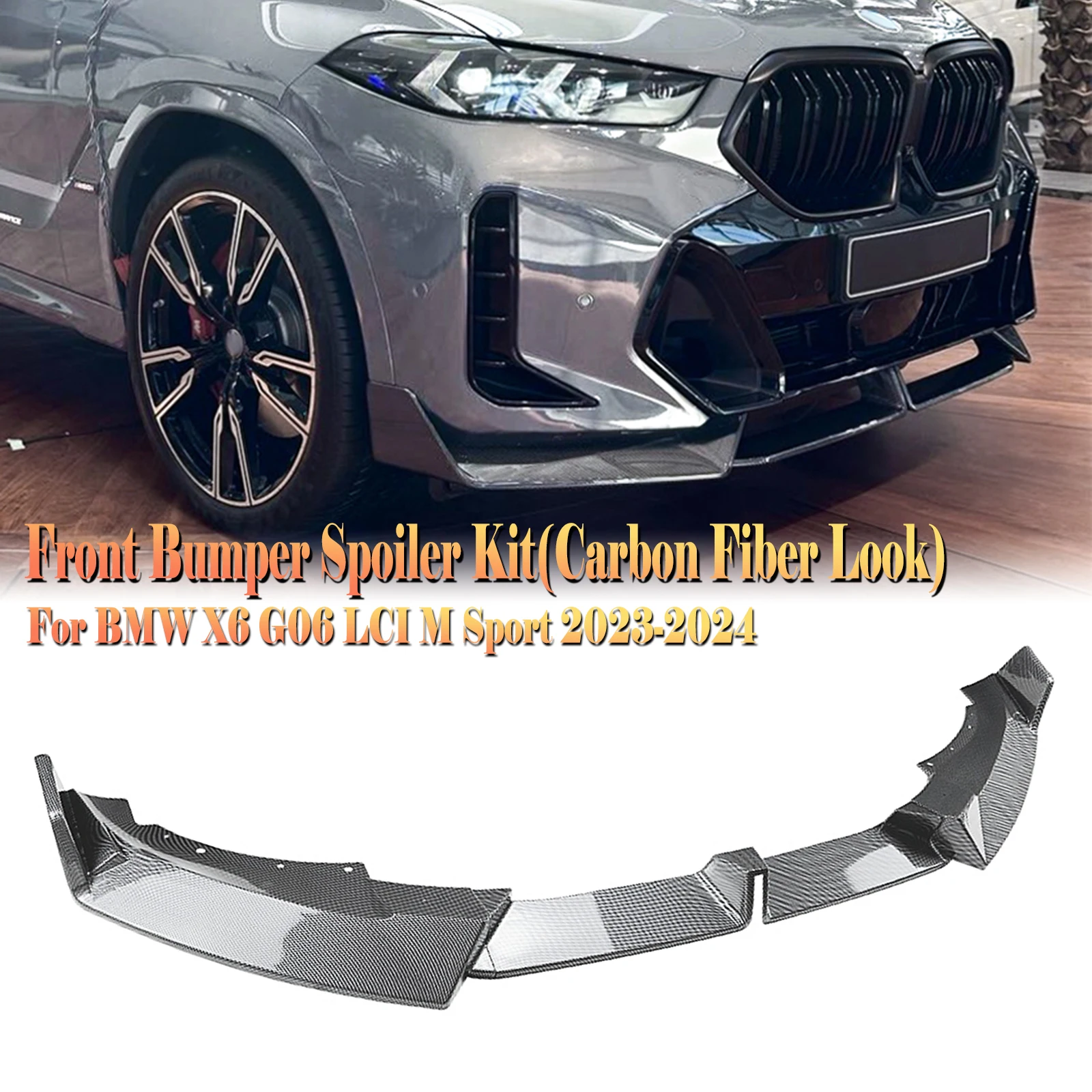 

Передний бампер, спойлер, губа ДЛЯ BMW X6 G06 LCI M Sport 2023-2024, углеродное волокно, вид/блеск, черный нижний сплиттер, защитный комплект лезвий