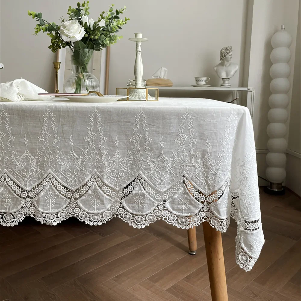 Luxurious Table Cover French White Lace Flower Embroidery Cotton 100%  Tablecloth for Wedding Party Decoration Table Cloth - AliExpress, image size:1000x1000