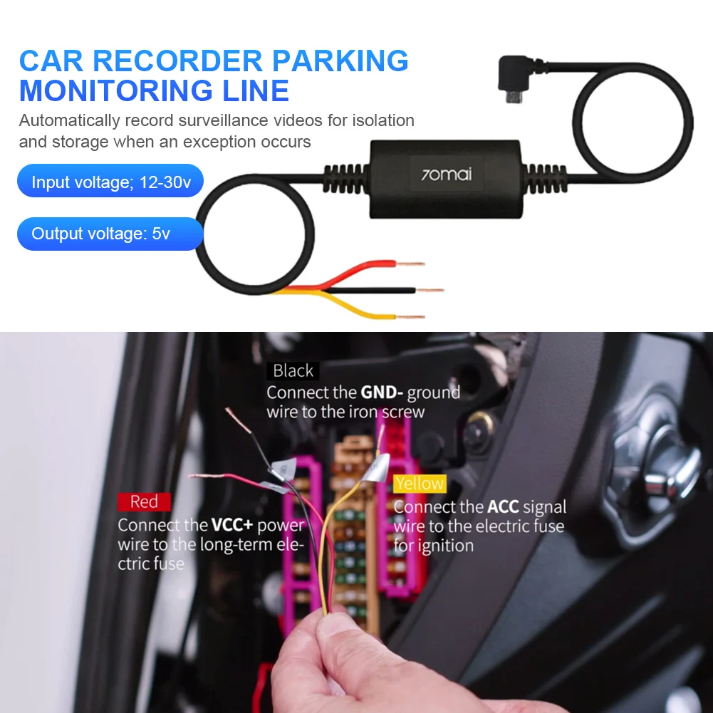 70mai Parking Surveillance Cable for 70mai 4K A800S A500S D06 D07 Lite2 D10 M300 Hardwire Kit UP02 Car DVR 24H Parking Monitor parking surveillance cable,car dvr cable