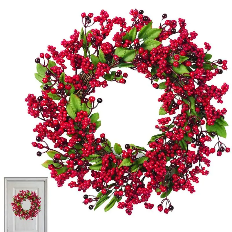 

Искусственный венок из ягод, 17,7 дюйма, венок для входной двери, зимний венок, Рождественский венок из ягод, венок для искусственных деревенских стен и окон