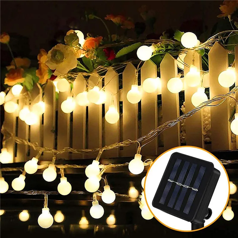 Solar Lamp Small White Ball 50 LEDS 10M Power LED String Fairy Lights Solar Garlands Garden Christmas Party Decor For Outdoor