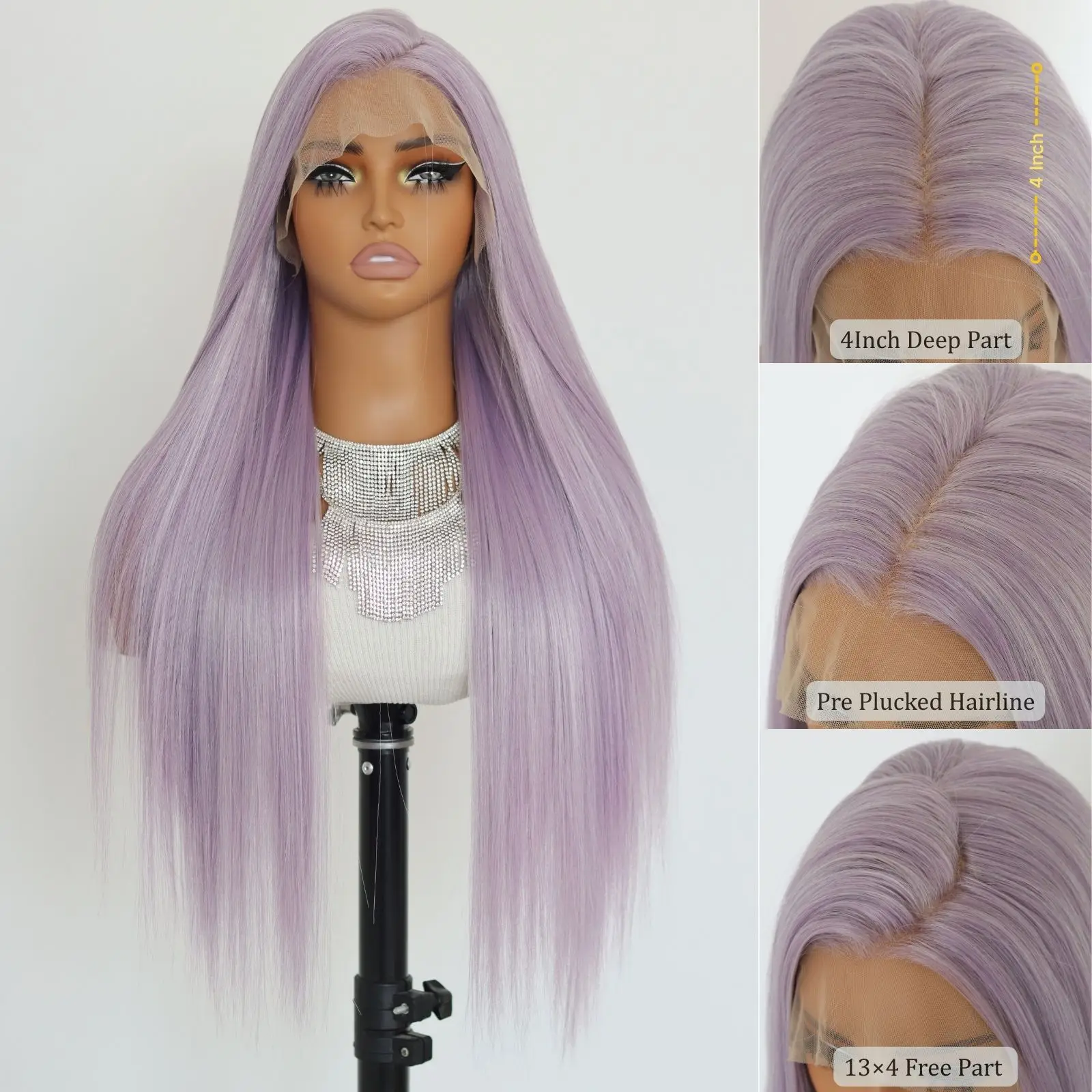 Lavender Purple Synthetic Lace Front Wigs Long Straight Lavender 13×4 Lace Front Wig Heat-resistant Synthetic wig 24Inch