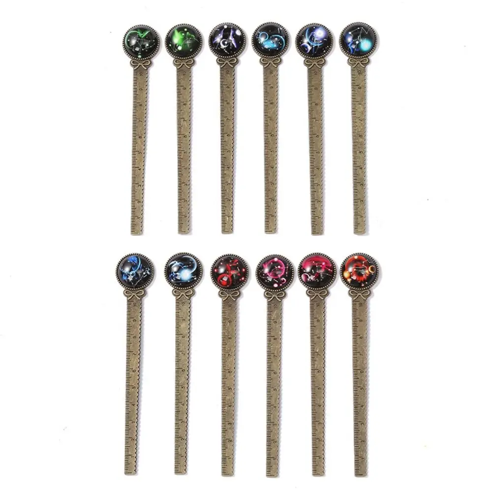 Gemstone Inlaid Twelve Constellation Bookmark Good Luck Pagination Mark Metal Page Marker Book Clip Book Paginator